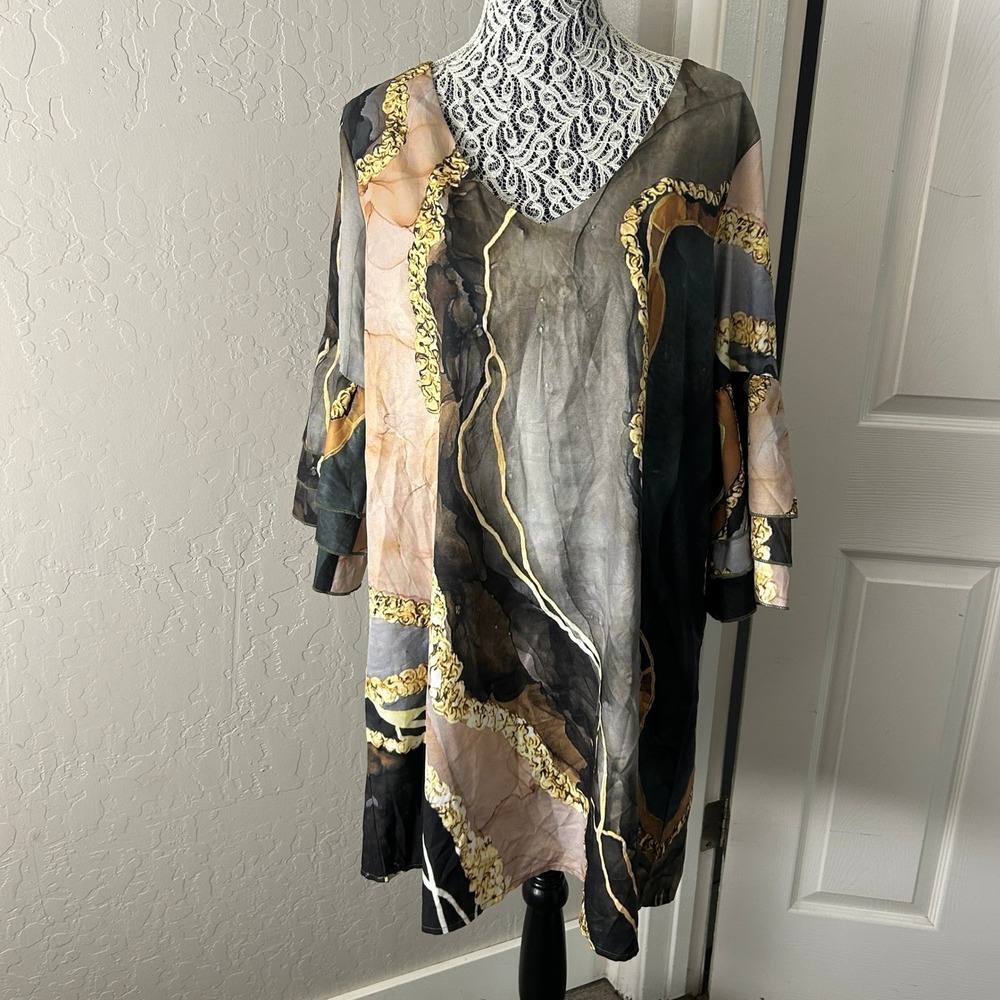 ChicMe‎ Tunic Dress Boho Womens XL Abstract Chain Print  3/4 Sleeve Knee Length